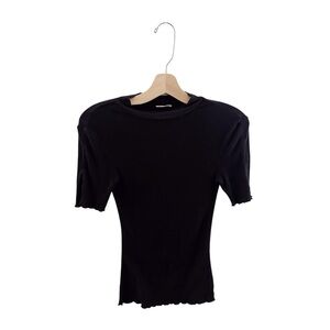 Free People Mockneck Short Sleeve Top Black Ribbed